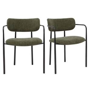 Chaises en tissu effet velours texturé vert kaki et métal noir (lot de 2) SWIFT