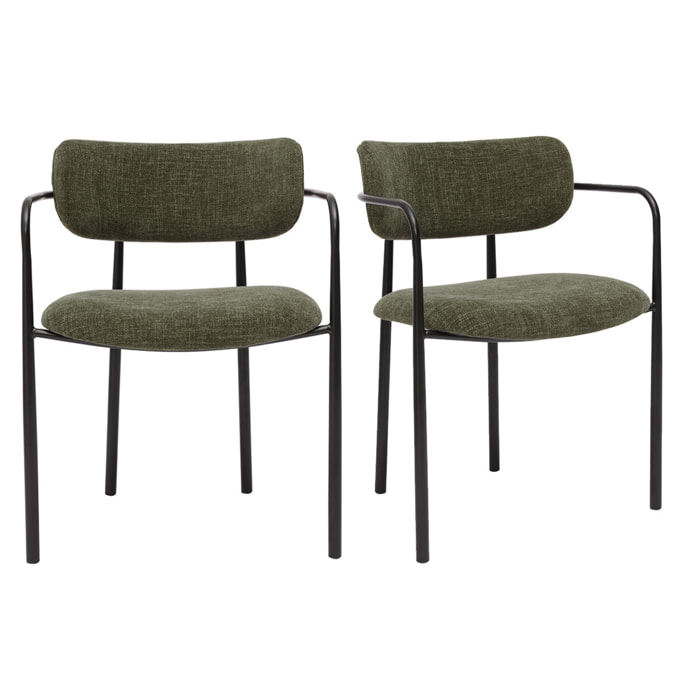 Chaises en tissu effet velours texturé vert kaki et métal noir (lot de 2) SWIFT