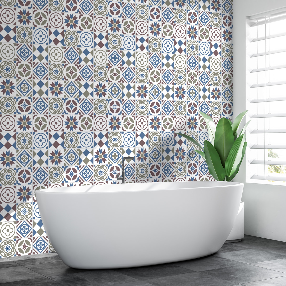 Stickers muraux - Sticker Mural Carrelage adhésif Cuisine Salle de Bain - 60 STICKERS CARRELAGES AZULEJOS GORGINA