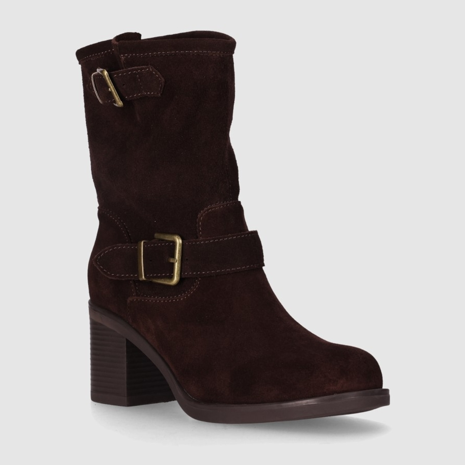 Botines de Serraje - Marron - Tacón: 5 cm