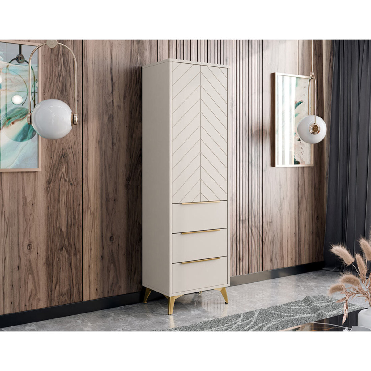 Boccioni - buffet haut - beige - 3 tiroirs et 1 porte - 54x180 cm - Beige