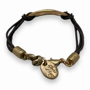 Pulsera cordón marrón y eslabón dorado