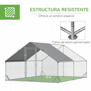 Gallinero de Exterior Grande 3x4x2 m Jaula para 8-12 Gallinas Cercado de Acero Galvanizado con Techo de PE y Cerradura para Conejos Aves de Corral Plata