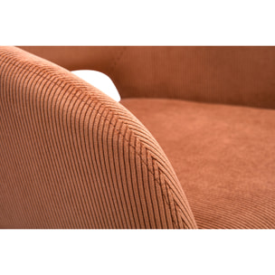 Chaise pivotante 360° en tissu velours côtelé terre brûlée et métal noir LAURETTE