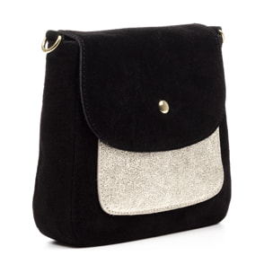 Altissimo bolso bandolera mujer. Piel auténtica Gamuza combinada con Gamuza Lacada brillante.