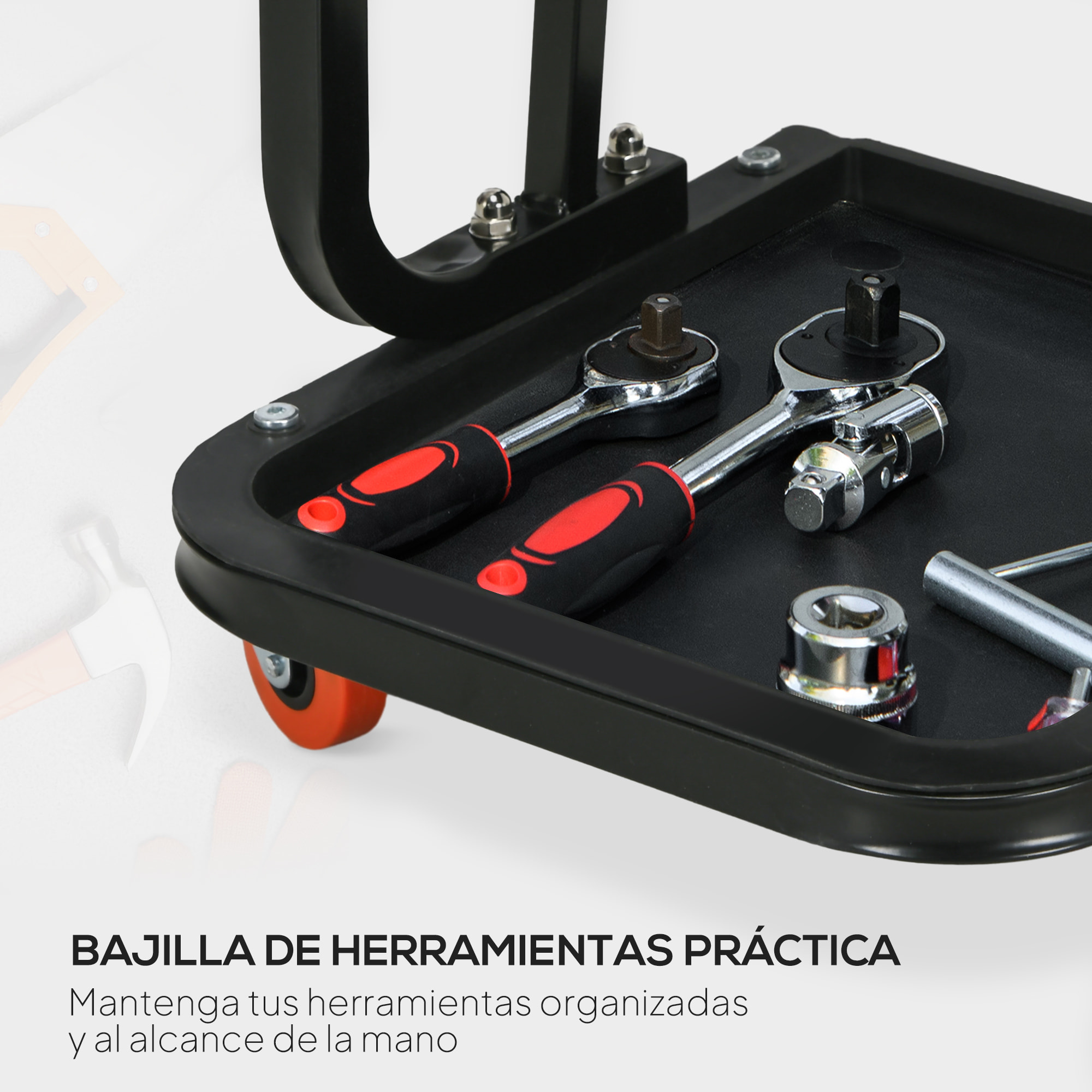 Taburete de Taller Móvil con Ruedas, Asiento Taburete para Mecánico con Bandeja para Herramientas y Estructura de Acero, Carga 100 kg, para Garaje, Reparación de Coches, Rojo