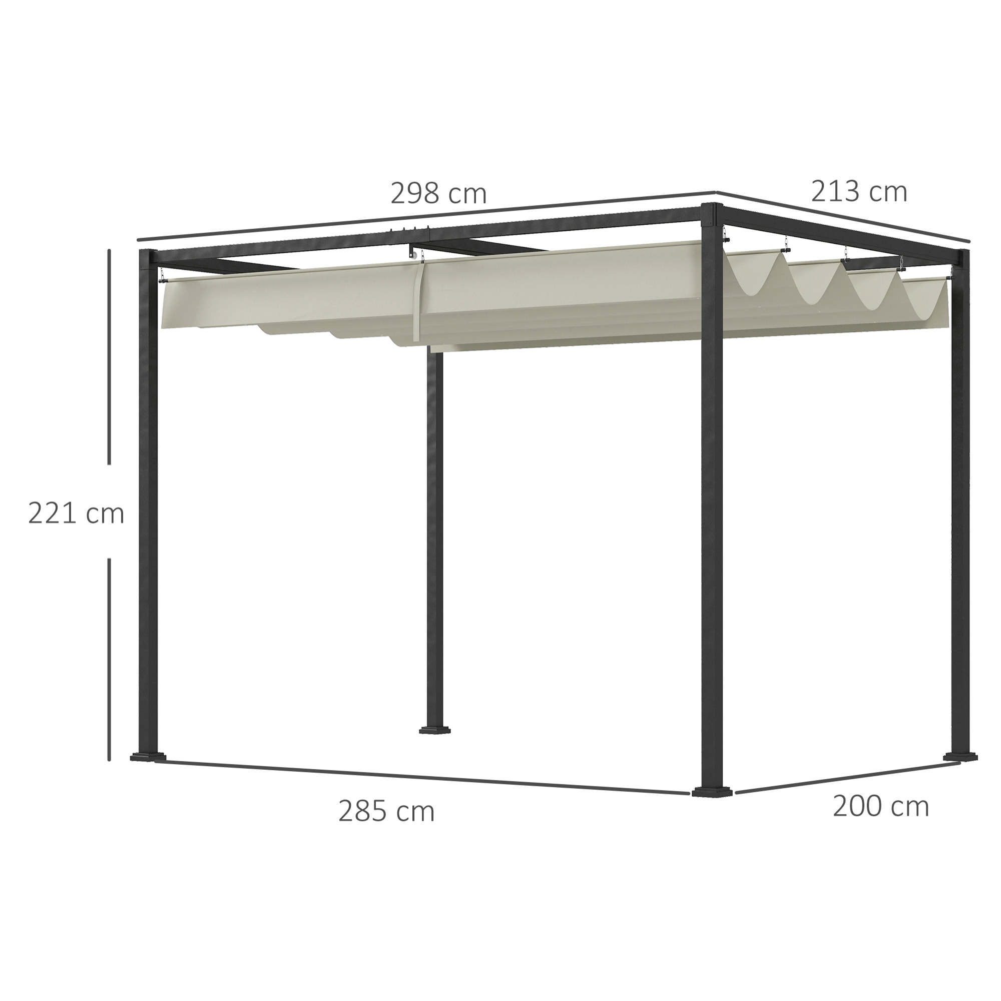 Pérgola 3x2 m Cenador de Jardín Pabellón de Diseño Elegante con Techo Retráctil de Poliéster con Recubrimiento Resistente Anti-UV Impermeable para Celebraciones Fiestas Bodas Crema