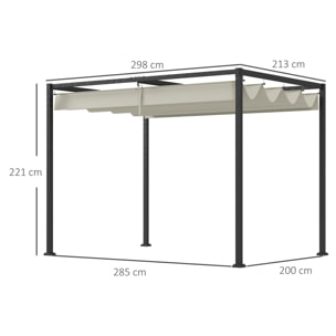 Pérgola 3x2 m Cenador de Jardín Pabellón de Diseño Elegante con Techo Retráctil de Poliéster con Recubrimiento Resistente Anti-UV Impermeable para Celebraciones Fiestas Bodas Crema