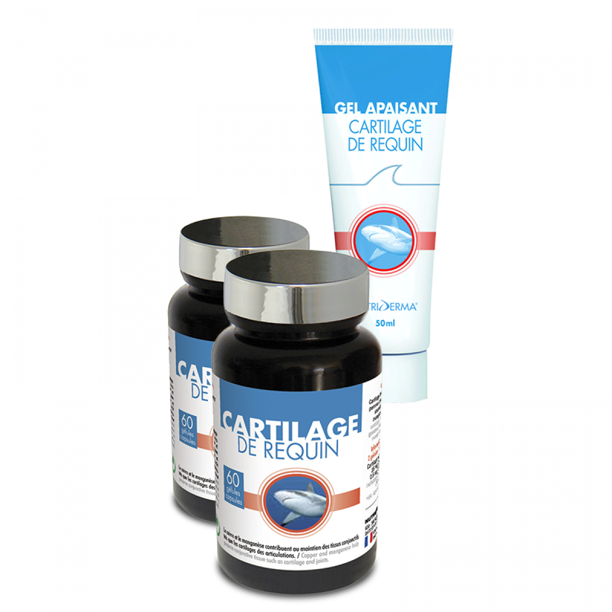 NUTRIEXPERT - Cure Cartilage de Requin - Améliore le confort et la mobilité articulaire - Cure complète de 2 mois - 2 piluliers + 1 tube de gel