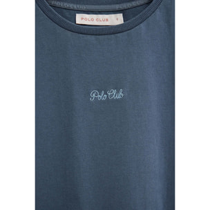 Maglietta blu denim a maniche corte regular fit con ricamo Polo Club