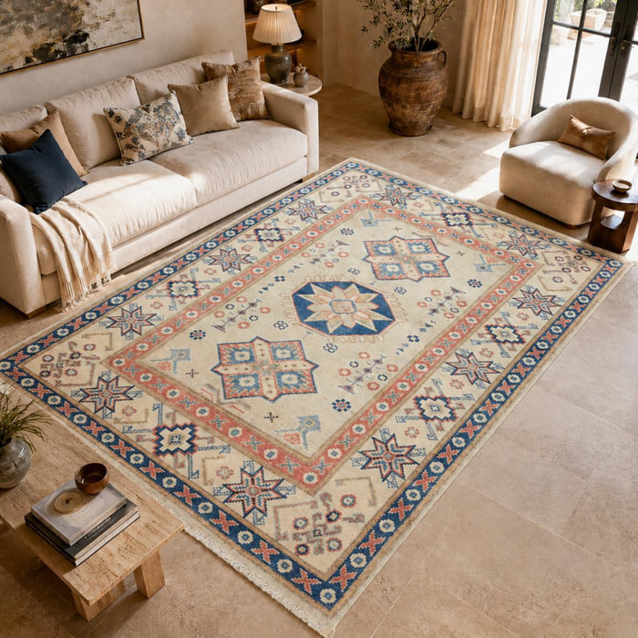 Tapis salon géométrique artisanal, noué main, ISIME