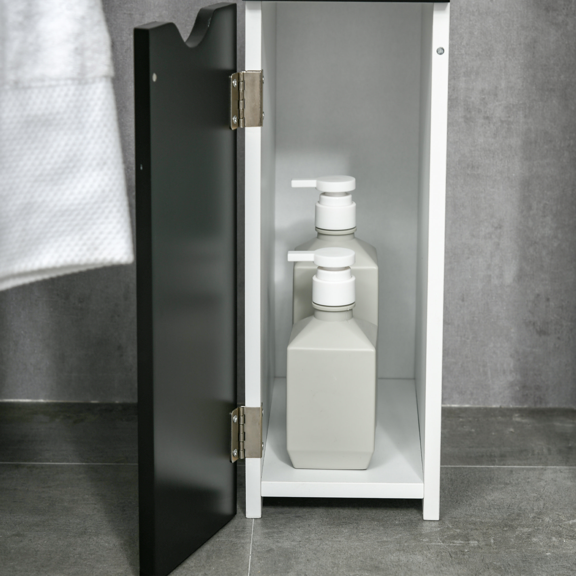 kleankin Armario Alto de Baño con 2 Puertas y 2 Estantes Abiertos Columna Auxiliar de Baño para Salón Aseo Dormitorio Estilo Moderno 15,2x29,8x118 cm Blanco y Negro