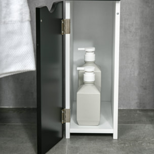kleankin Armario Alto de Baño con 2 Puertas y 2 Estantes Abiertos Columna Auxiliar de Baño para Salón Aseo Dormitorio Estilo Moderno 15,2x29,8x118 cm Blanco y Negro