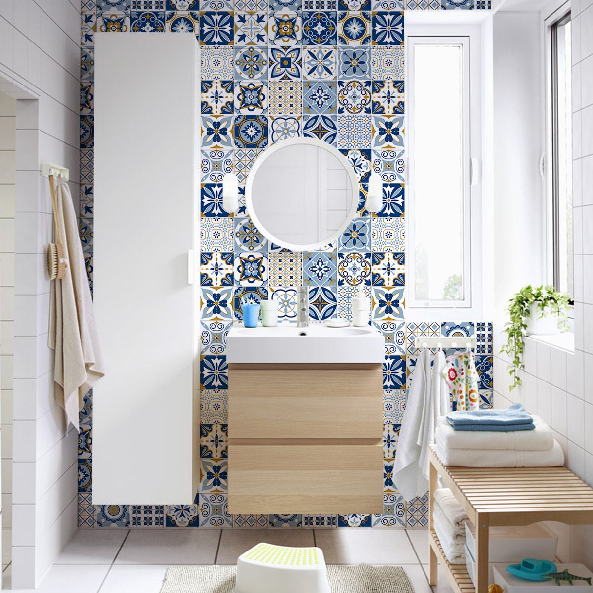 Stickers muraux - Sticker Mural Carrelage adhésif Cuisine Salle de Bain - 30 STICKERS CARREAUX DE CIMENT AZULEJOS FRANKA