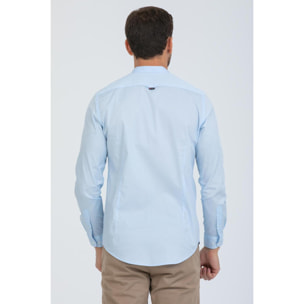 Camicia Uomo Coreano Slim Popeline Stretch Unito Celeste