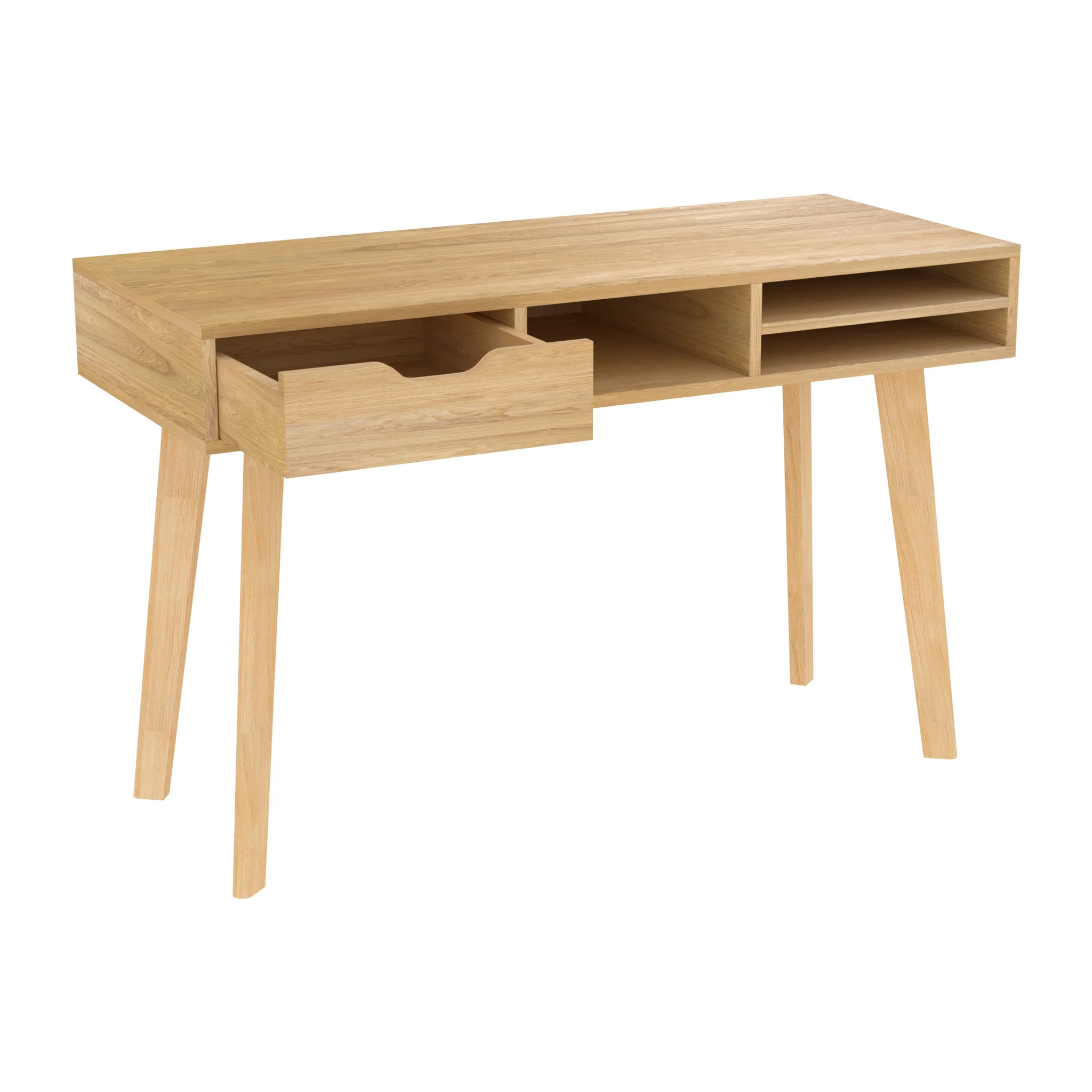 Bureau 1 tiroir et 3 niches en bois clair - Moka