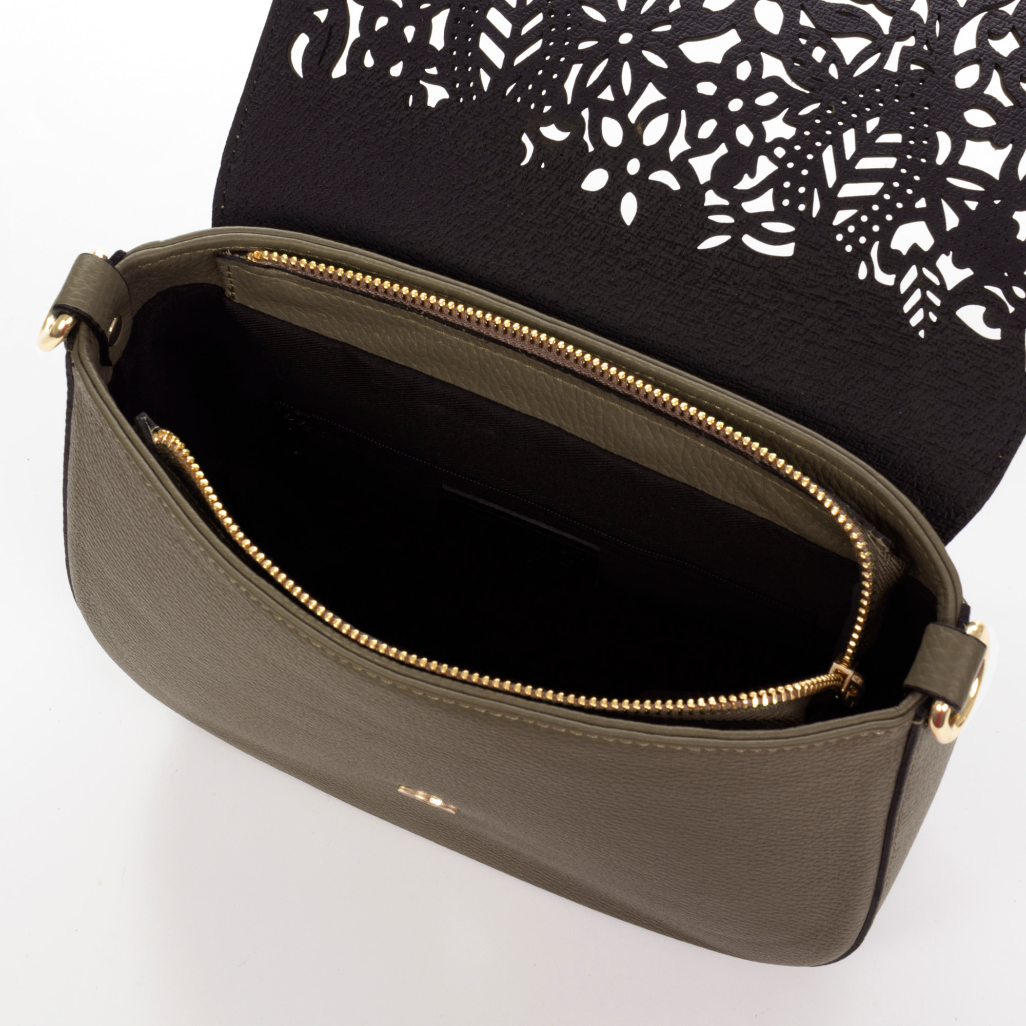 Ari bolso bandolera mujer. Piel auténtica Dollaro con grabado perforado vegetal.