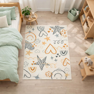 Tapis enfant KIDA, motifs ludiques étoiles et cœurs