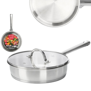 Pentola profonda in acciaio inossidabile con coperchio in vetro. Diametro di 24 cm e 2,2 L.