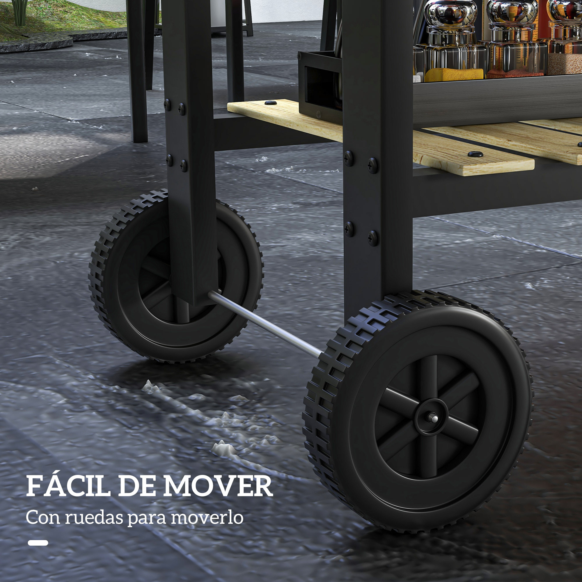 Barbacoa de Carbón, Barbacoa Portátil, 113x53,5x82,5 cm, con 2 Parrillas Alturas Ajustables, Mesa Lateral, Estante y Ruedas, para Jardín o Fiesta al Aire Libre, Negro