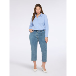 Fiorella Rubino - Camicia a righe in misto cotone con punti luce - Azzurro