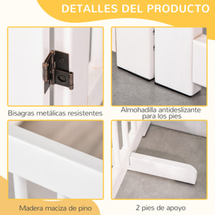 Barrera de Seguridad para Perros de Madera Plegable, para Escaleras y Puertas, Valla para Perros Pequeños y Medianos de 4 Paneles, con Soporte de Pie, para Interiores, 204x36x75 cm, Blanco