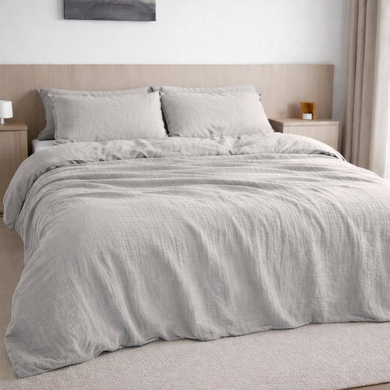 Housse de couette 100% gaze de coton lavé gris glacier