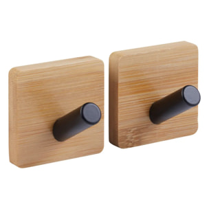 2 patères adhésives "Stiky" en métal et bamboo