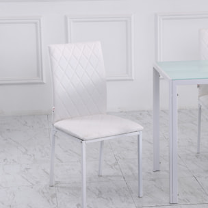 Lot de 4 chaises de salon design Chesterfield effet capitonné métal synthétique blanc