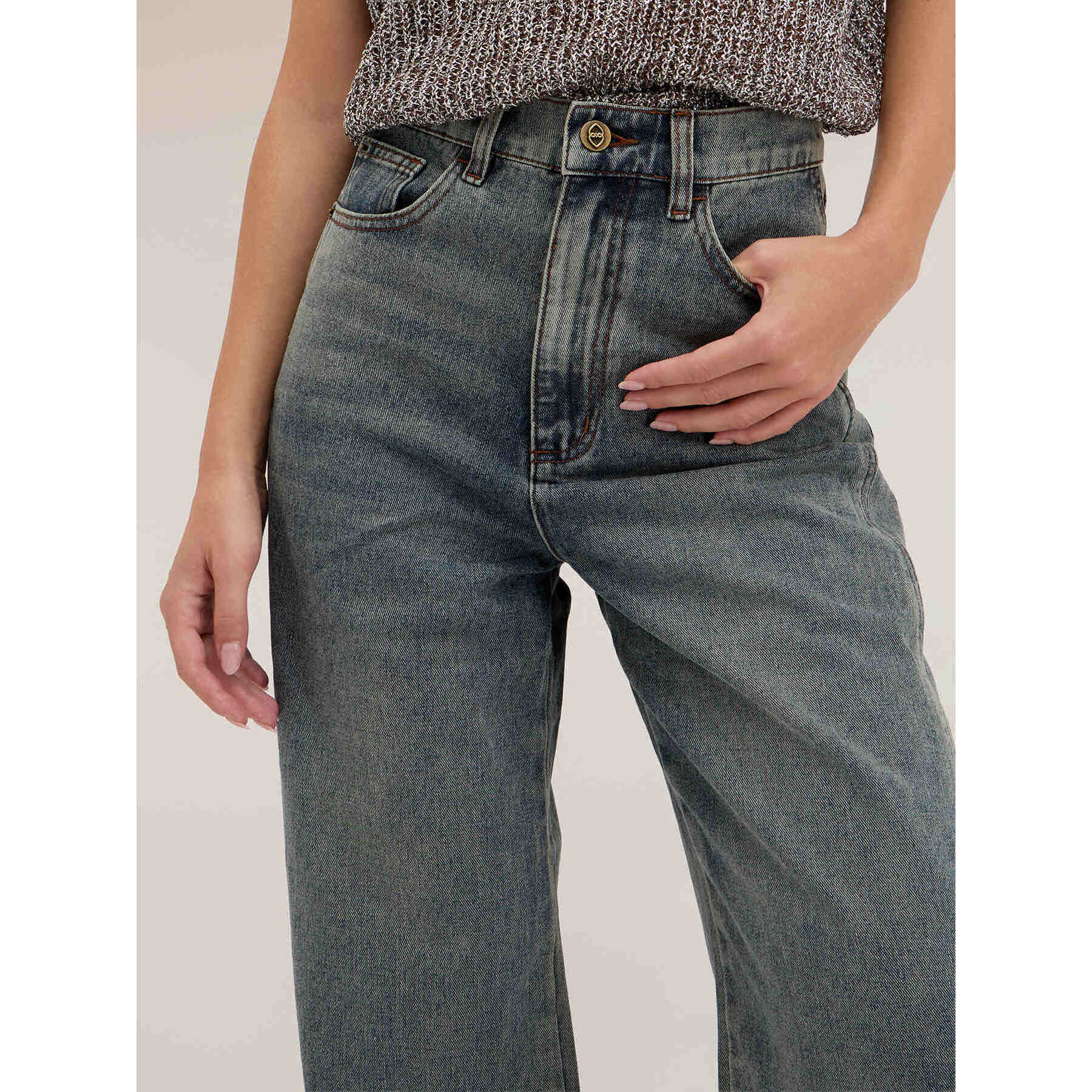 Motivi - Jeans balloon fit a vita alta - Blu