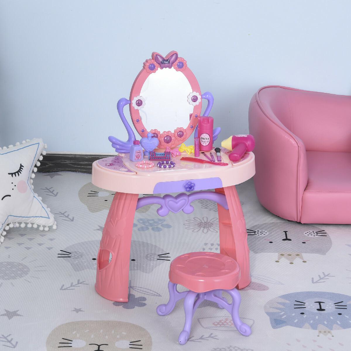 Coiffeuse enfant avec tabouret et lumières et sons rose dim. 49L x 23l x H69 cm