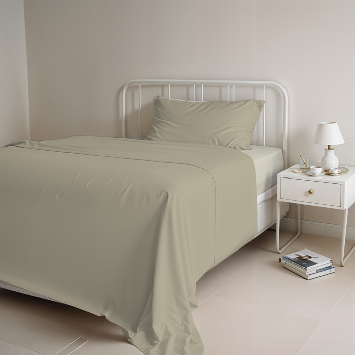 COMPLETO LETTO NATURAL COLOUR MADE IN ITALY COTONE-TORTORA/PANNA PIAZZA E MEZZA