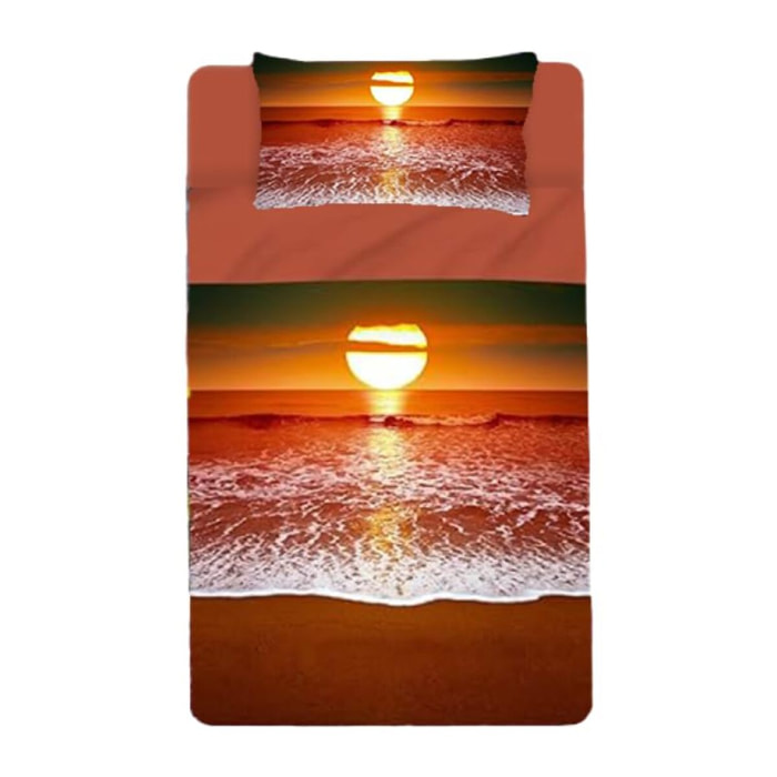 INTRECCI Set Lenzuola Singolo in Cotone, Stampa Alta Qualità, Lenzuolo Sotto + Lenzuolo Sopra + 1 Federa, Comfort, Morbidezza, per Pelli Sensibili, non Stringe in Lavatrice. Fantasia: Sunset