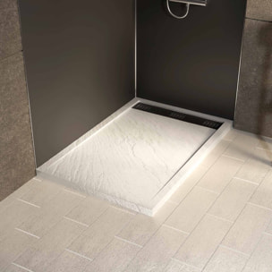 Receveur en Acrylique MOON Blanc Effet Pierre 80x120x4 cm Grille Lineaire Noire