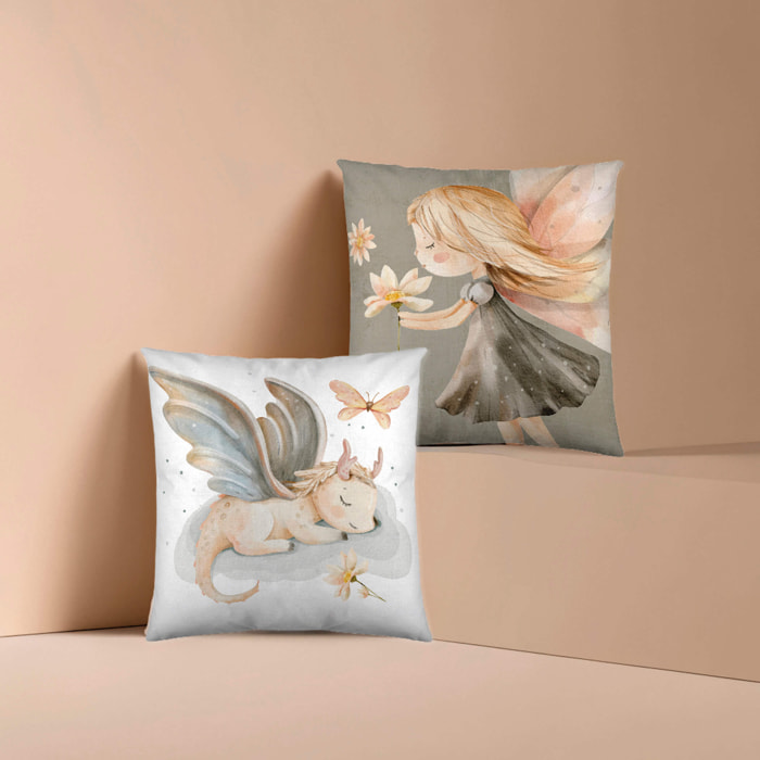 Naturals - Funda de Cojín Estampado - Con Cremallera - Sin relleno - 100% Algodón - Elia