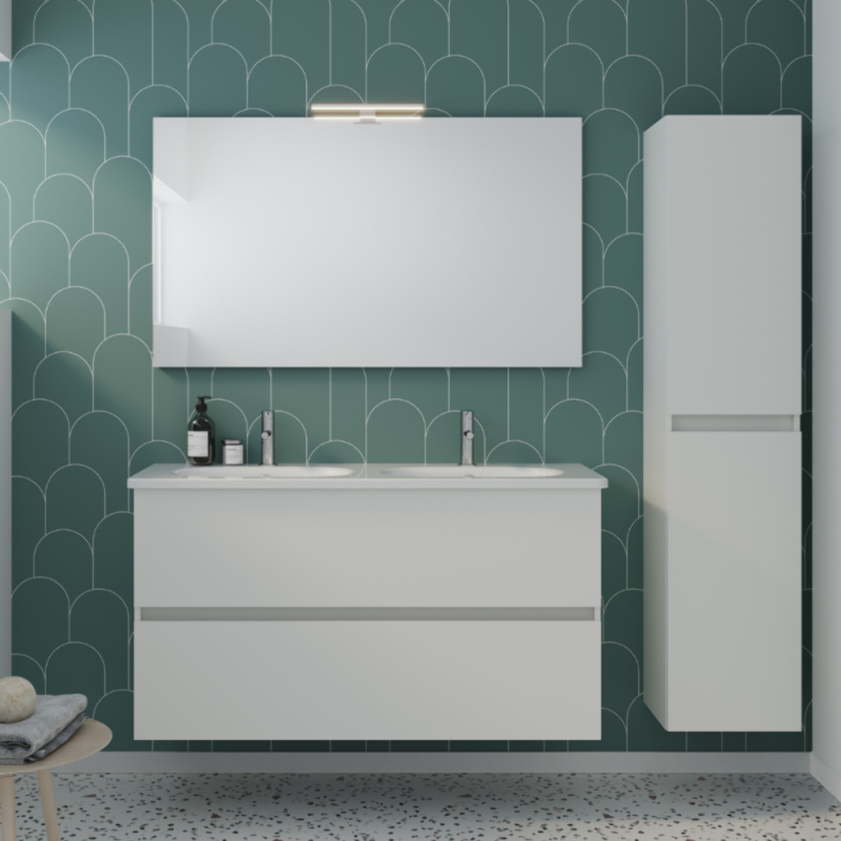 Meuble de salle de bain double vasque 120 cm blanc mat BURGBAD Joline