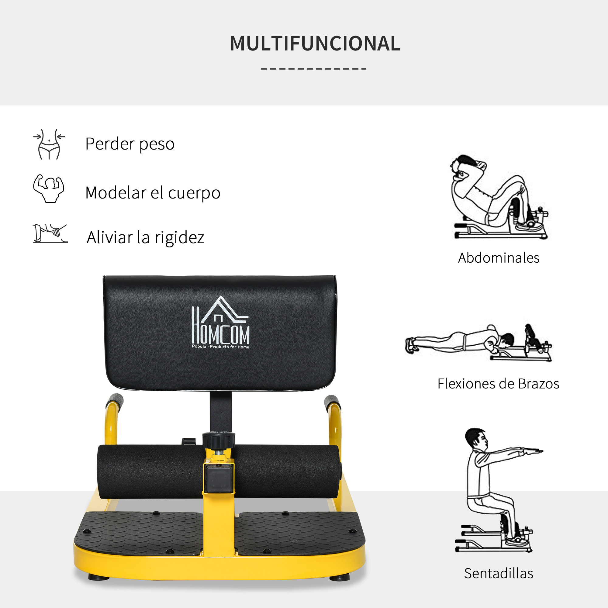 Máquina Sissy Squat para Sentadillas Flexiones Abdominales 50x97x56,5cm Amarillo