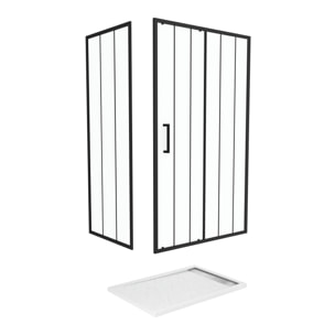Porte Coulissante et Retour avec Sérigraphie Noire 120x80x200 cm + Receveur Blanc Effet Pierre