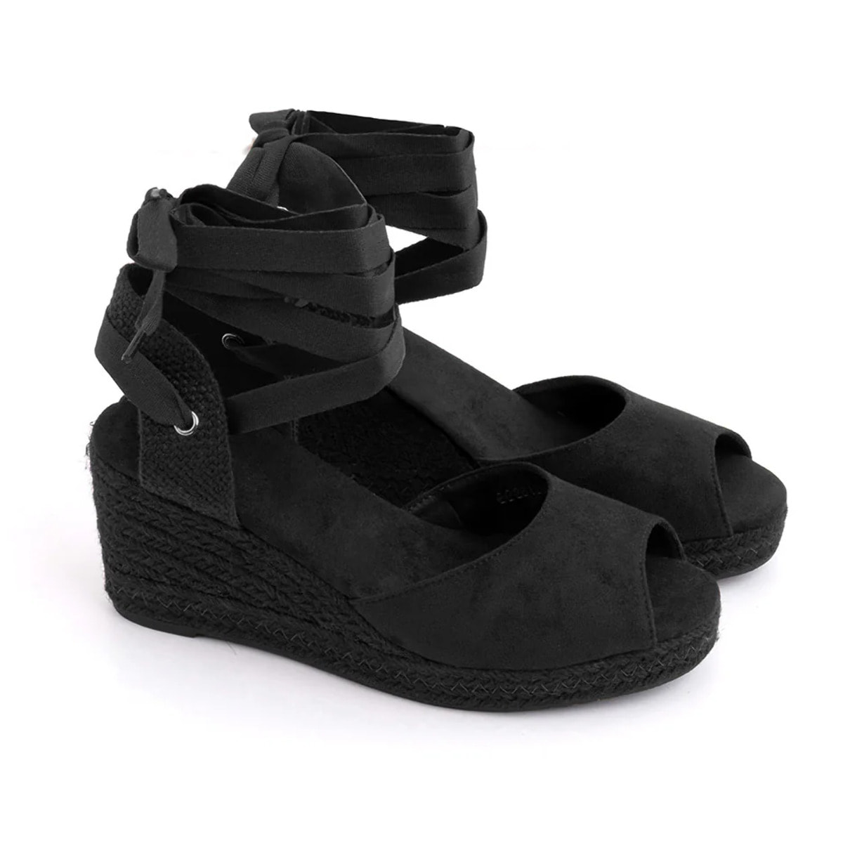 Espadrillas in simil camoscio con lacci - NERO