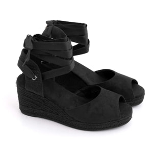 Espadrillas in simil camoscio con lacci - NERO