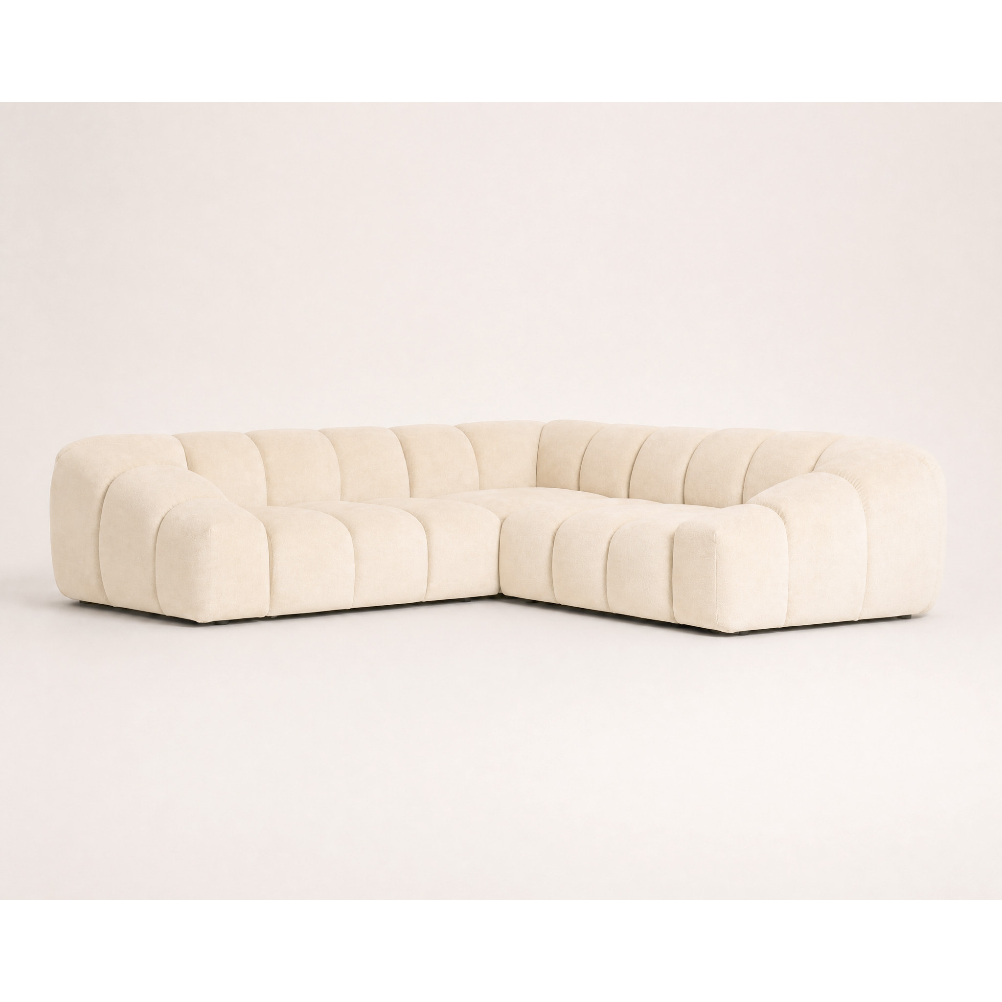 Ava - Canapé d'angle L 5 places en velours texturé - Beige
