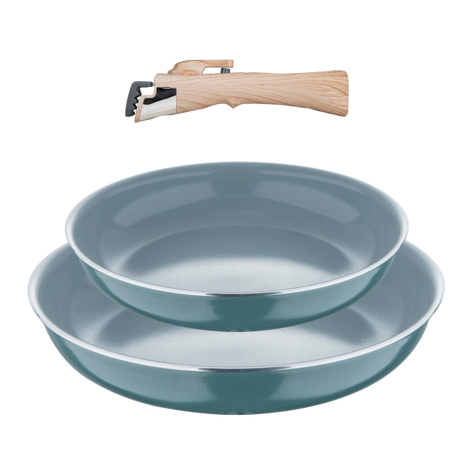 juego de 2 sartenes ø24ø28cm aluminio prensado reciclado verde + mango extraíble