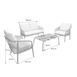 Salon de jardin FIORA en acier. 4 personnes. terracotta et beige