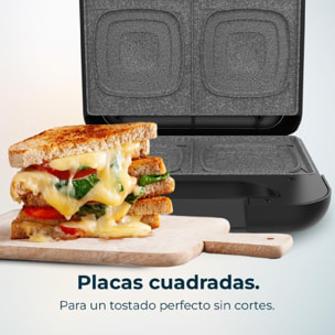 Sandwichera Rock'nToast Square +, 800W de Potencia, Placa cuadradas, Revestimien