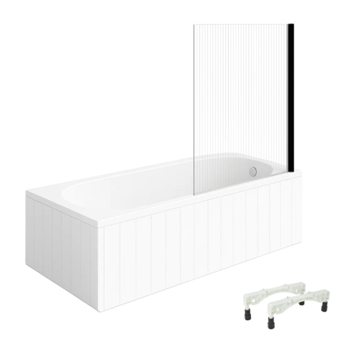 Baignoire droite avec pieds 160 x 70 cm VILLEROY & BOCH O.Novo Blanc + Pare bain droite AURYS Raywall noir mat