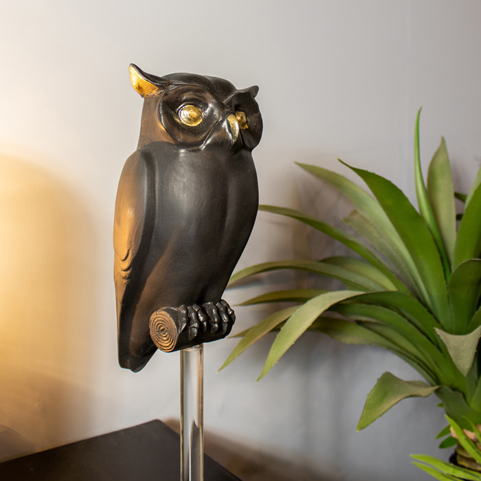 Hibou sur pied noir mat et doré OWLY BOWLY