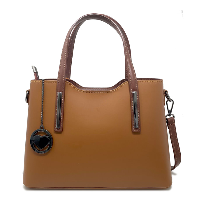 Chicca Borse - Borsa a Mano Donna in Vera Pelle - Colore Cuoio - Marrone