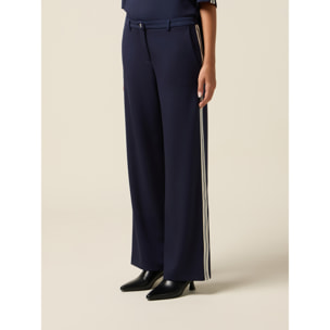 Oltre - Pantalones soft touch con cinta lateral - Azul