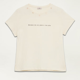 Oltre - Camiseta de letras con abalorios - Beige