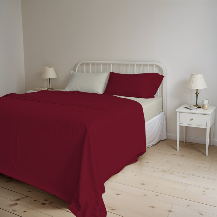 COMPLETO LETTO NATURAL COLOUR MADE IN ITALY COTONE-BORDEAUX/PANNA MATRIMONIALE